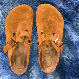 Brown suede Birkenstock clogs